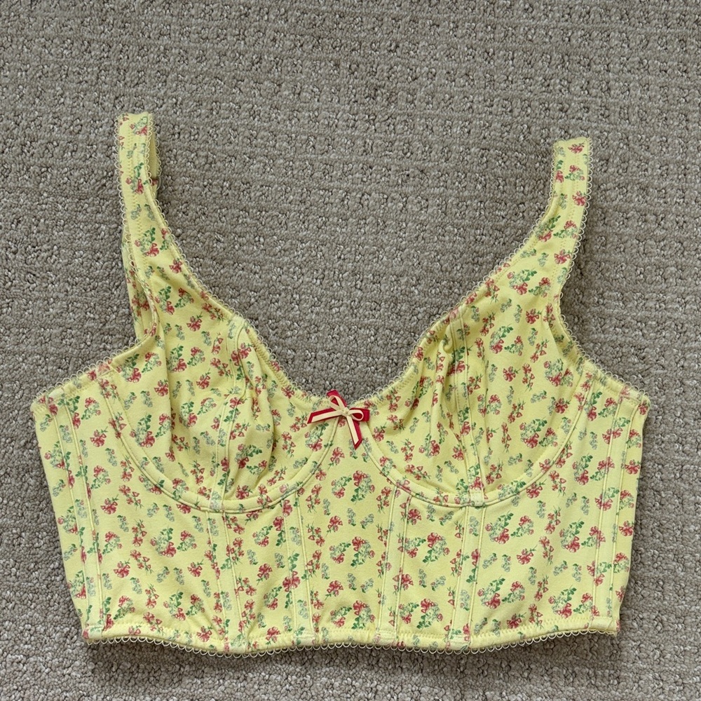 Lounge Underwear Yellow Floral Longline Bra Top